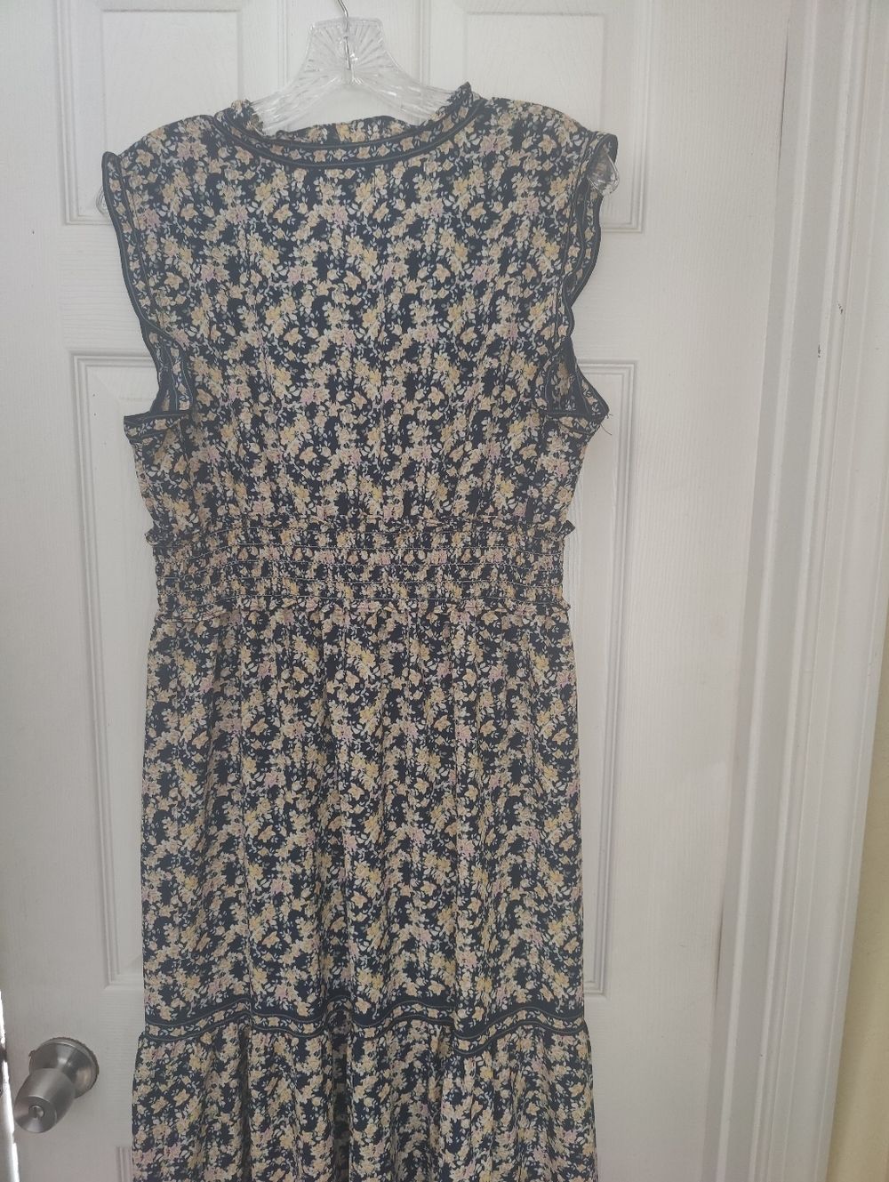 Max Studio Sleeveless 3 Tiered Blue Floral Maxi Dress with Smocked Waist - Picture 8 of 8